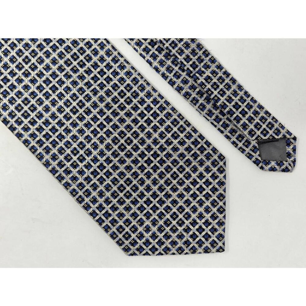 ROBERT TALBOTT BEST OF CLASS SILK TIE SILVER BLUE BLACK SQUARES SATIN 4" X 59"